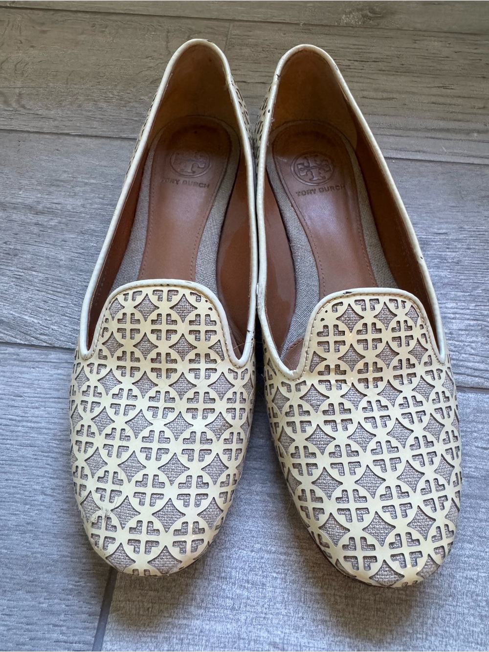 Tory Burch Ivory Laser-Cut Leather Loafers Smoking Slipper 5.5